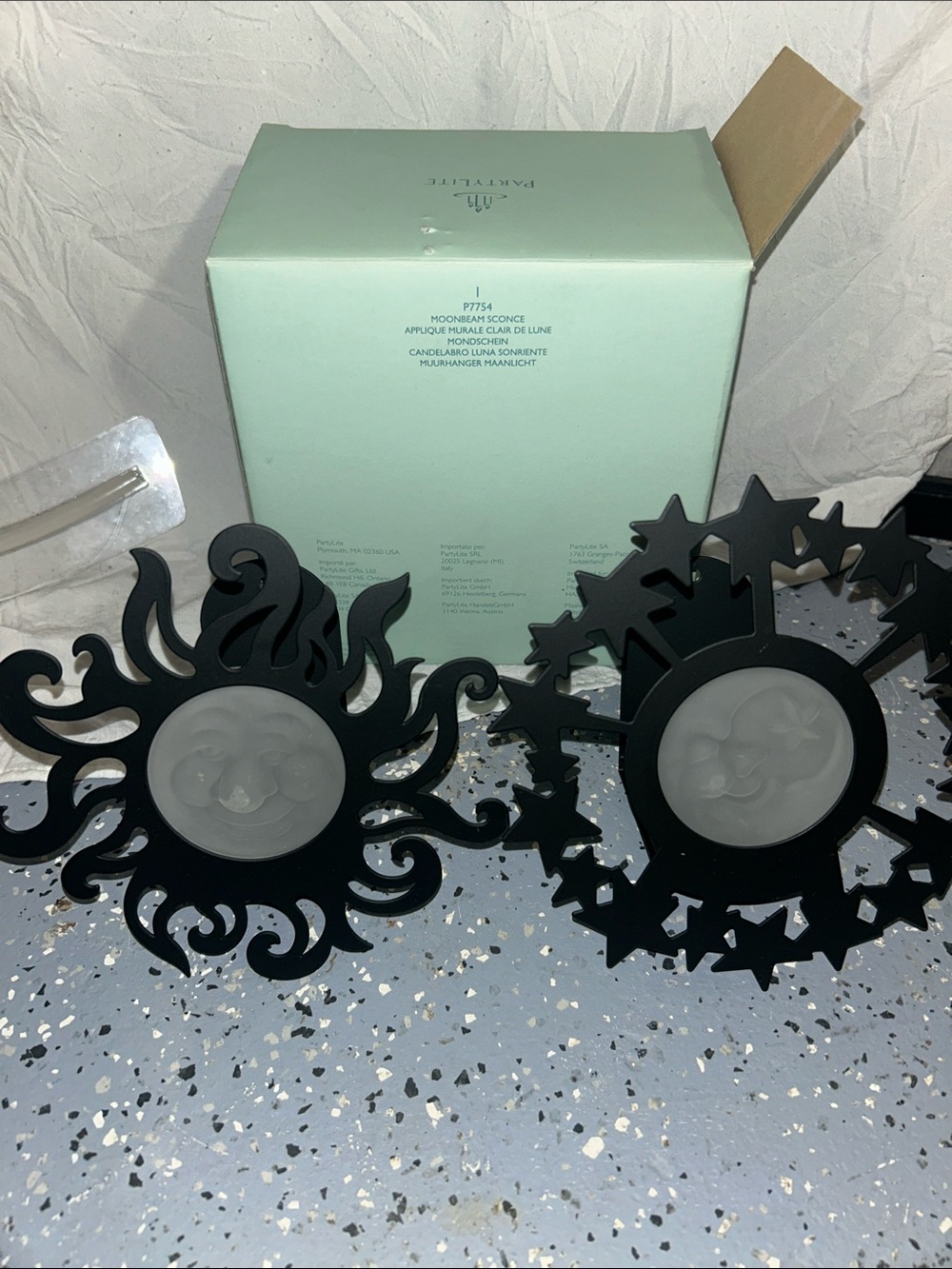 PartyLite Black Sun and Star Moon Wall Plaques from 2001Set of 2 new in box